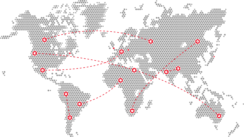 Mapa ilustrado de conexões entre cidades ao redor do mundo